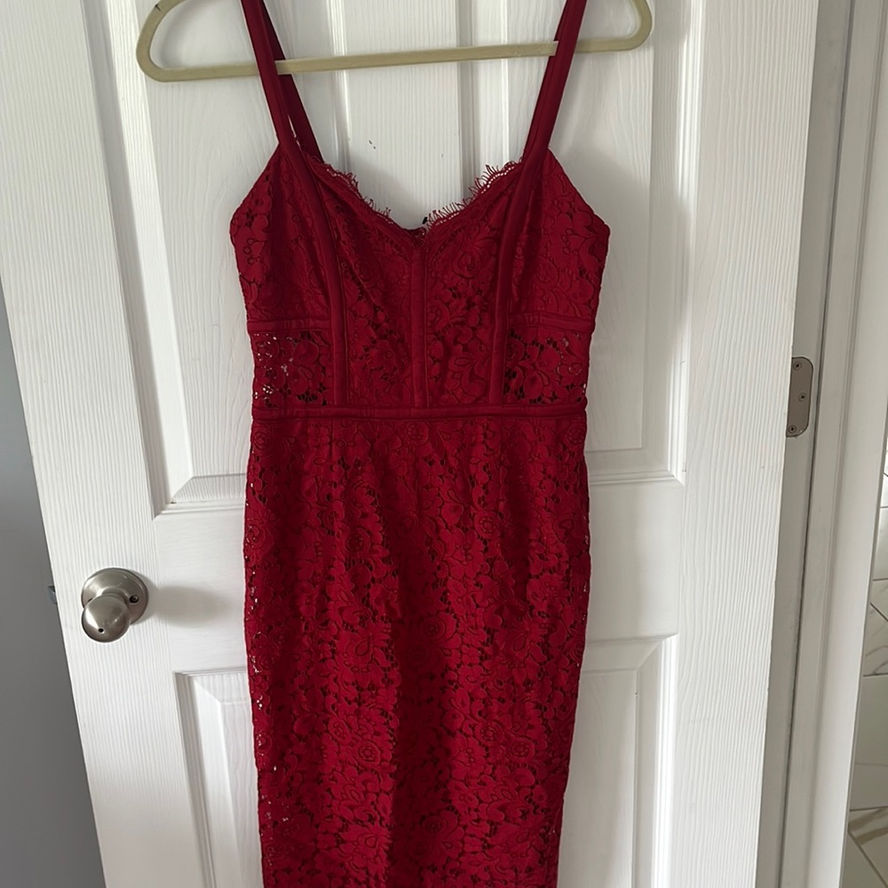 Express red lace midi/cocktail dress